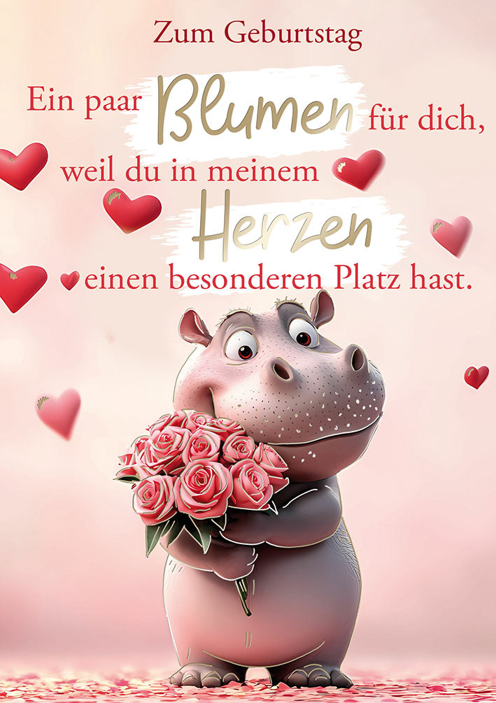 Hippo Birthday Geburtstagskarte „Rosen“