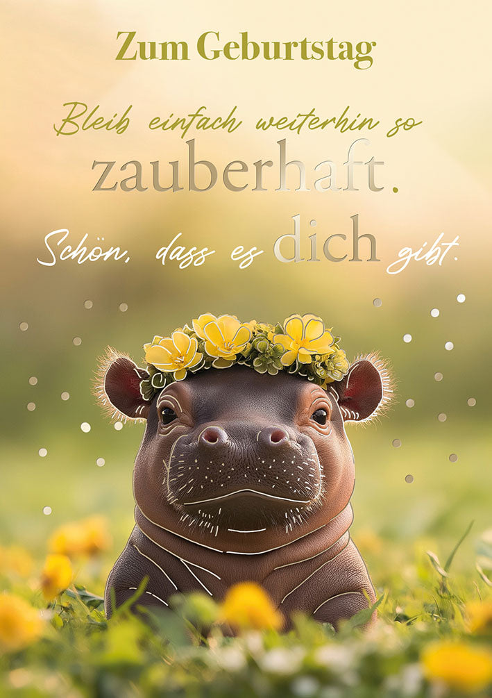 Hippo Birthday Geburtstagskarte „Blumenkranz“