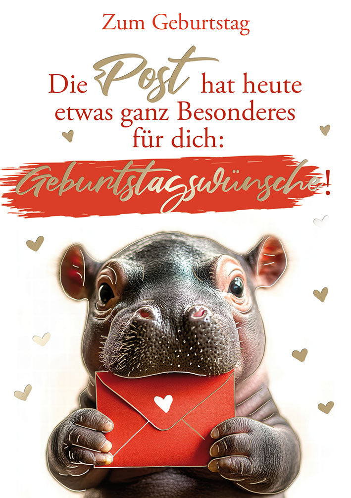 Hippo Birthday Geburtstagskarte „Brief mit Herz“
