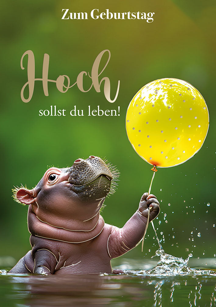 Hippo Birthday Geburtstagskarte „Gelber Luftballon“