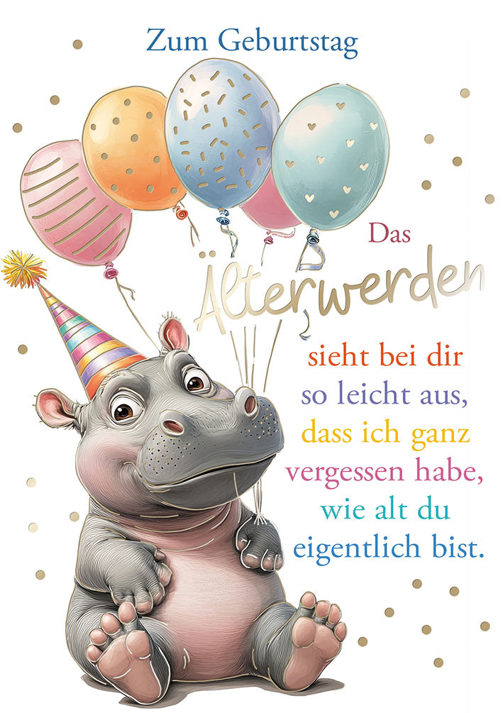 Hippo Birthday Geburtstagskarte „Luftballons“