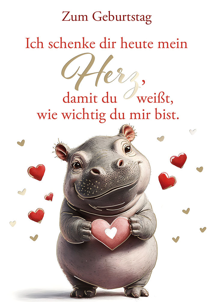 Hippo Birthday Geburtstagskarte „Herz“