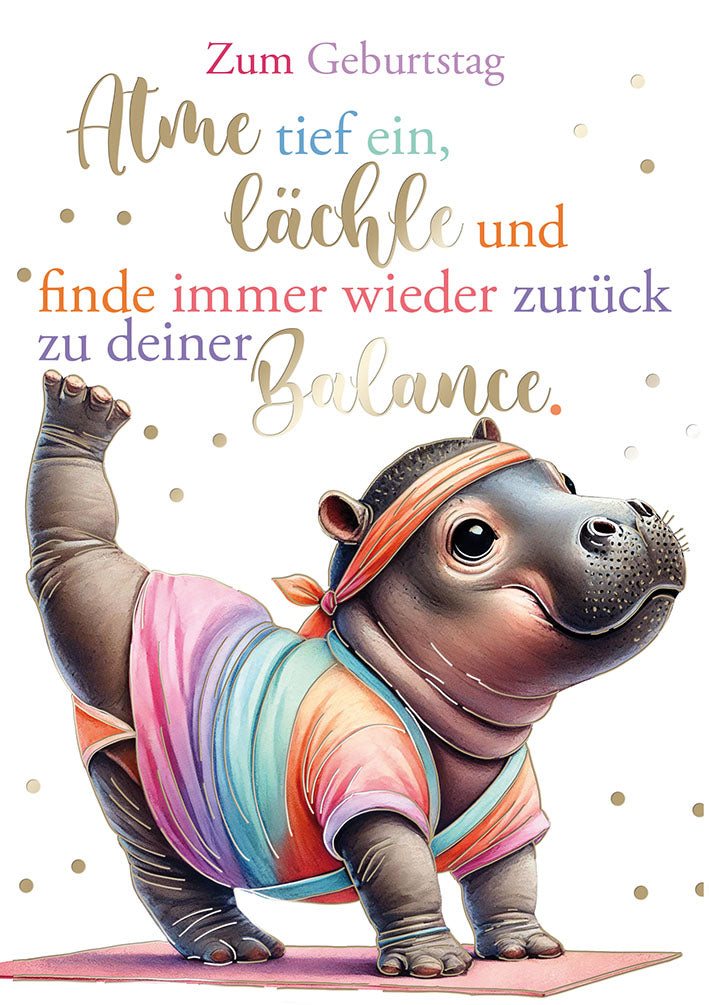 Hippo Birthday Geburtstagskarte „Balance“