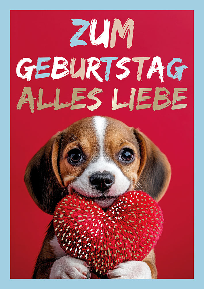 Farbrausch Geburtstagskarte „Beagle mit Herz“
