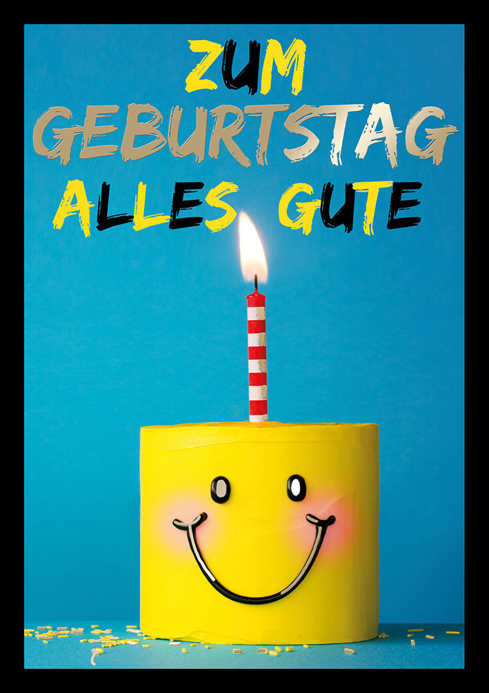 Farbrausch Geburtstagskarte „Smiley-Torte mit Kerze“