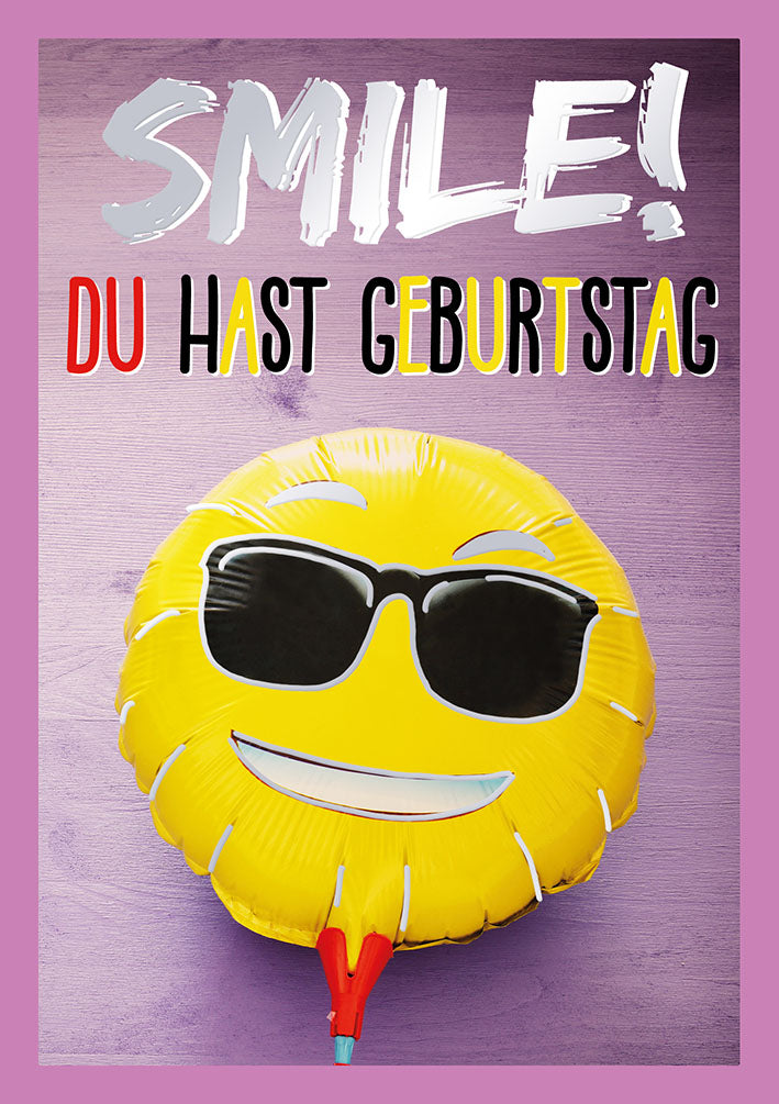 Farbrausch Geburtstagskarte „Smiley mit Sonnenbrille“