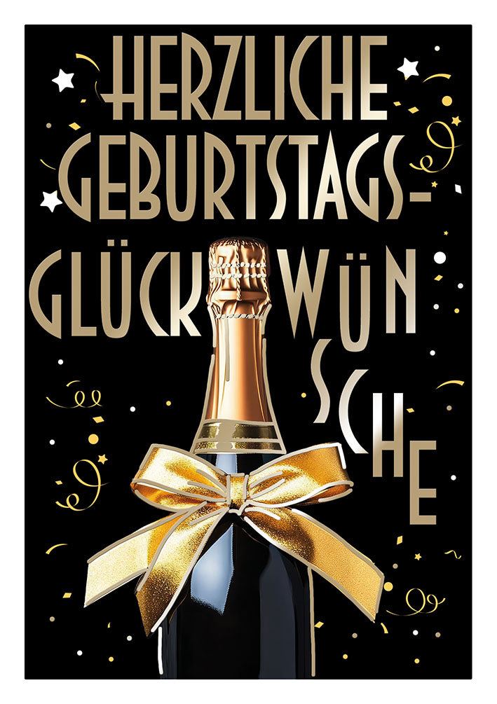 Farbrausch Geburtstagskarte „Champagner mit Schleife“