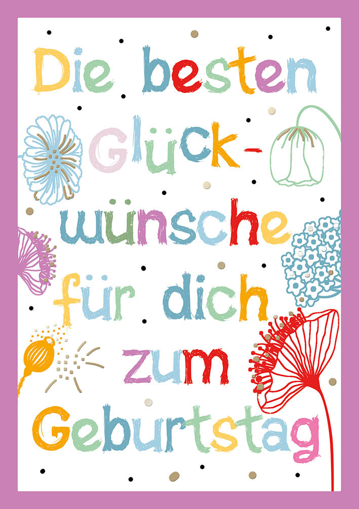 Farbrausch Geburtstagskarte „Blumenzeichnungen“