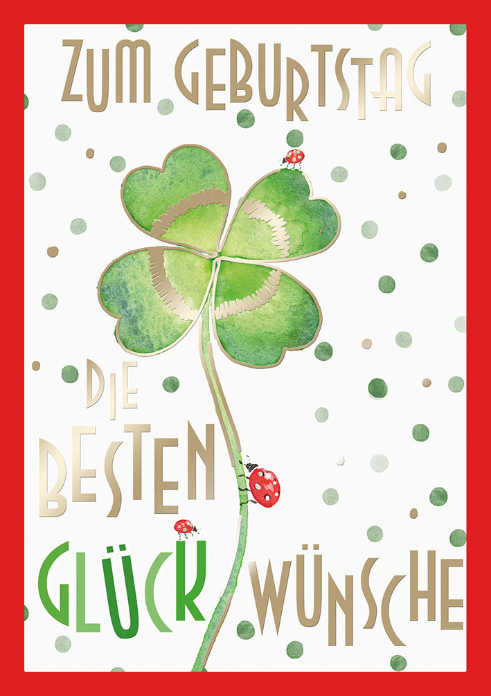 Farbrausch Geburtstagskarte „Glücksklee mit Marienkäfer“