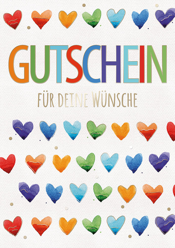 Gutscheinkarte „Bunte Herzen – Für deine Wünsche“