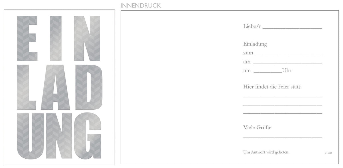 Einladungskarten „Einladung in Silberbuchstaben“, 5 Stück