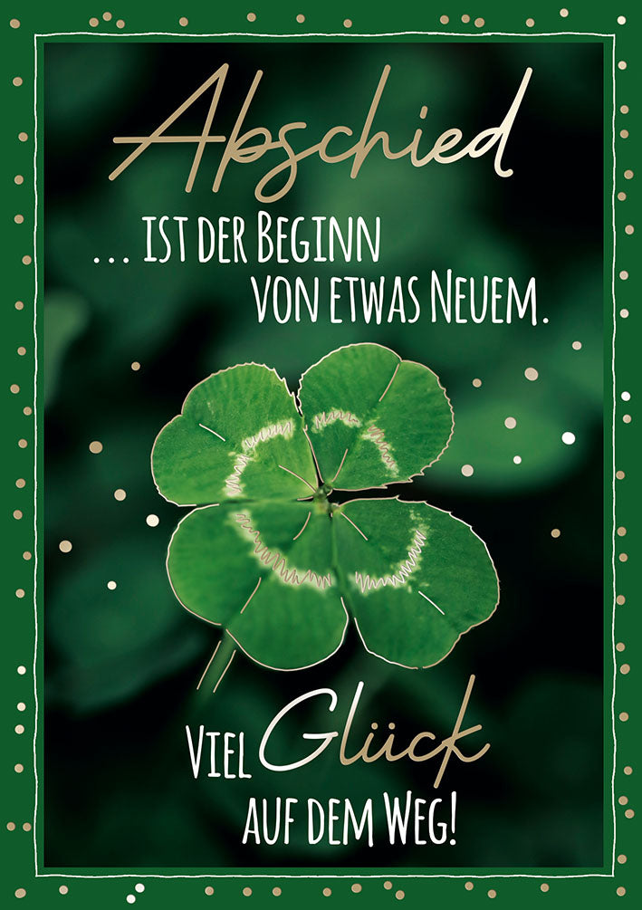 Abschiedskarte „Kleeblatt – Viel Glück auf dem Weg“