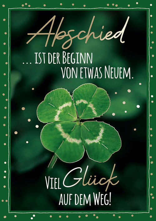 Abschiedskarte „Kleeblatt – Viel Glück auf dem Weg“