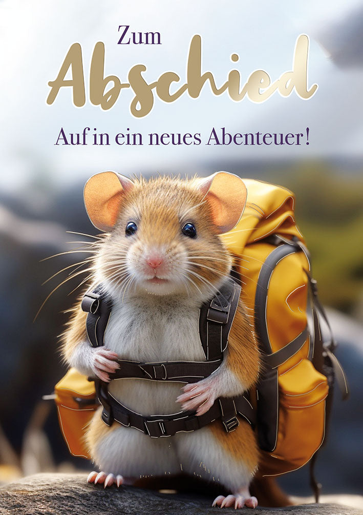 Abschiedskarte „Hamster mit Rucksack“