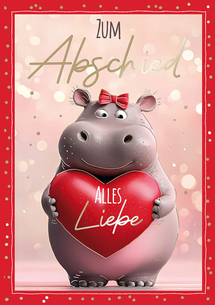 Abschiedskarte „Nilpferd mit Herz – Alles Liebe“