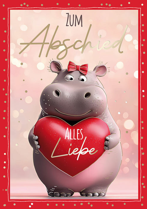 Abschiedskarte „Nilpferd mit Herz – Alles Liebe“