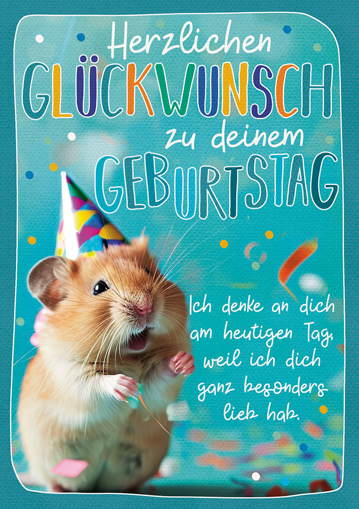 Geburtstagskarte „Hamster mit Partyhut“