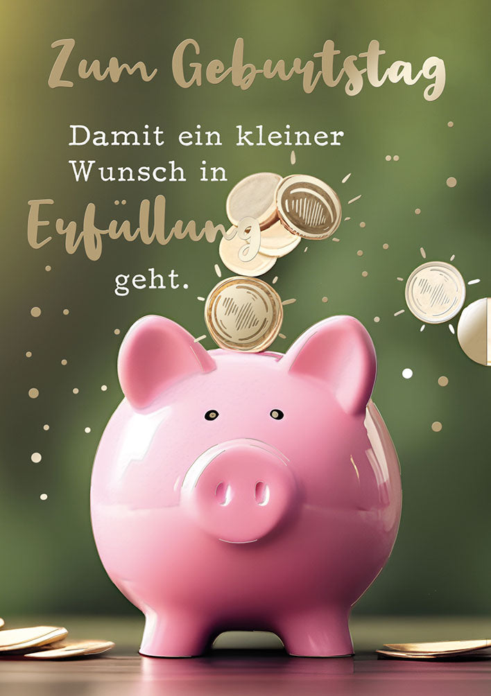 Geldkarte zum Geburtstag „Sparschwein mit Münzen“