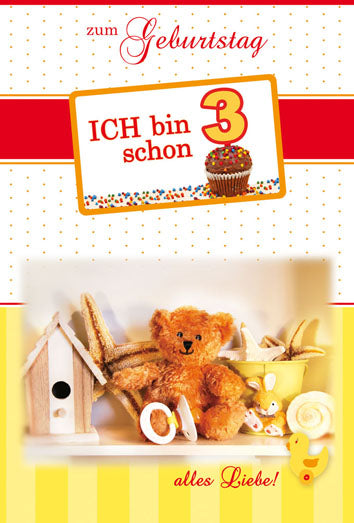 Kinderkarte zum 3. Geburtstag „Teddy im Regal“