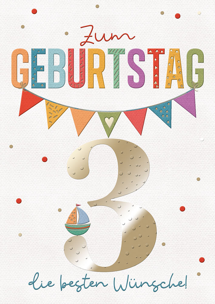 Karte zum 3. Geburtstag „Wimpel und Boot“