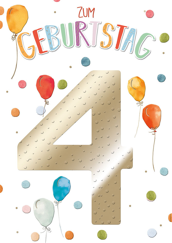 Karte zum 4. Geburtstag „Luftballons“