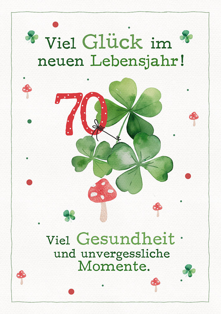 Karte zum 70. Geburtstag „Kleeblatt mit 70“
