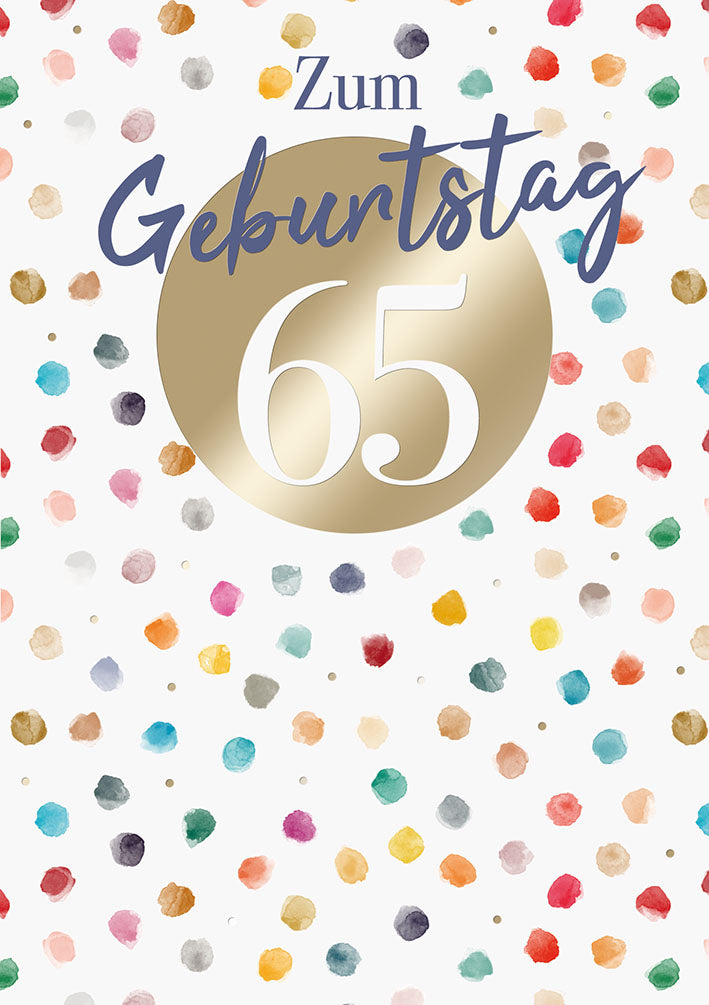 Karte zum 65. Geburtstag „Konfetti-Punkte“