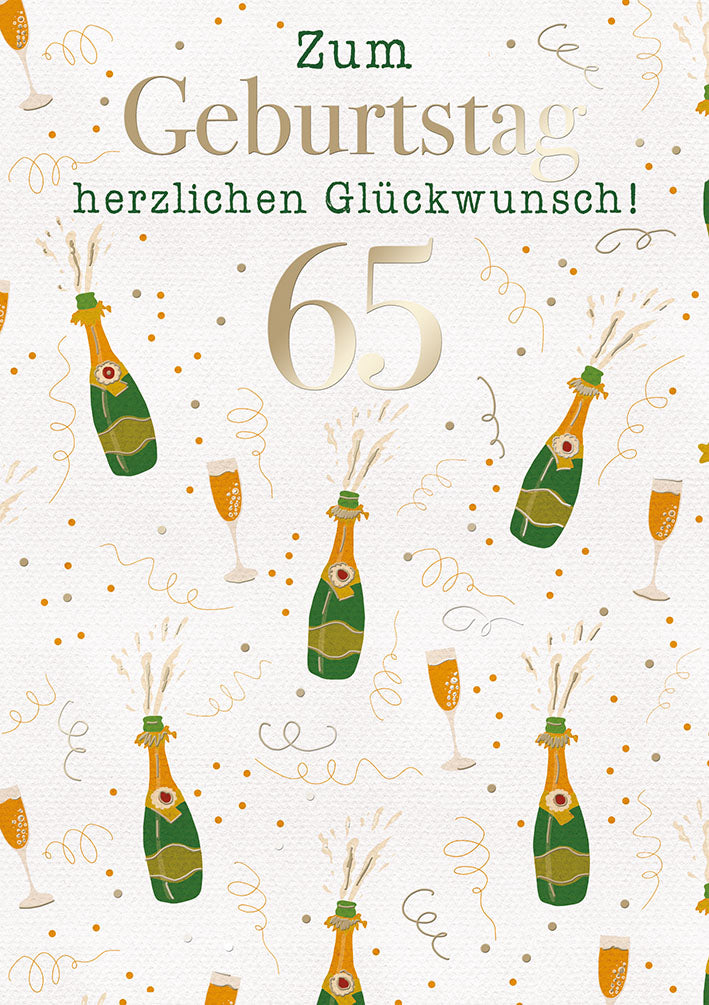 Karte zum 65. Geburtstag „Sektflaschen“