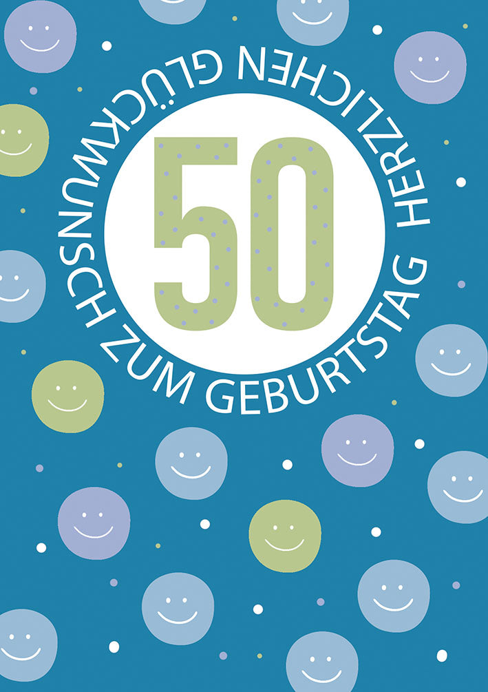 Karte zum 50. Geburtstag „Smiley-Kreis“