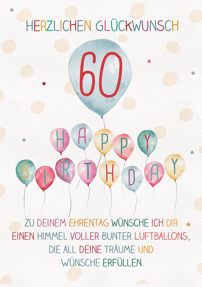 Karte zum 60. Geburtstag „Ballons“