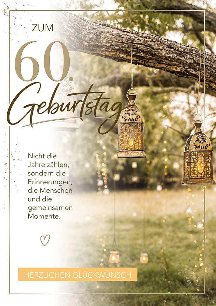 Karte zum 60. Geburtstag „Laternen im Garten“