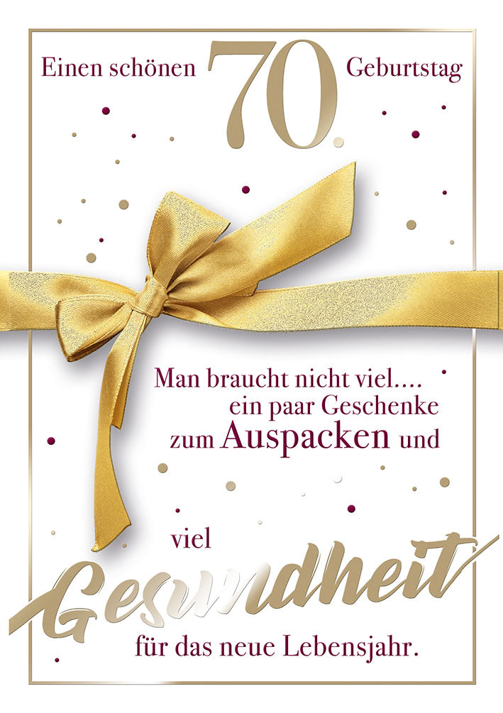 Karte zum 70. Geburtstag „Goldene Schleife“