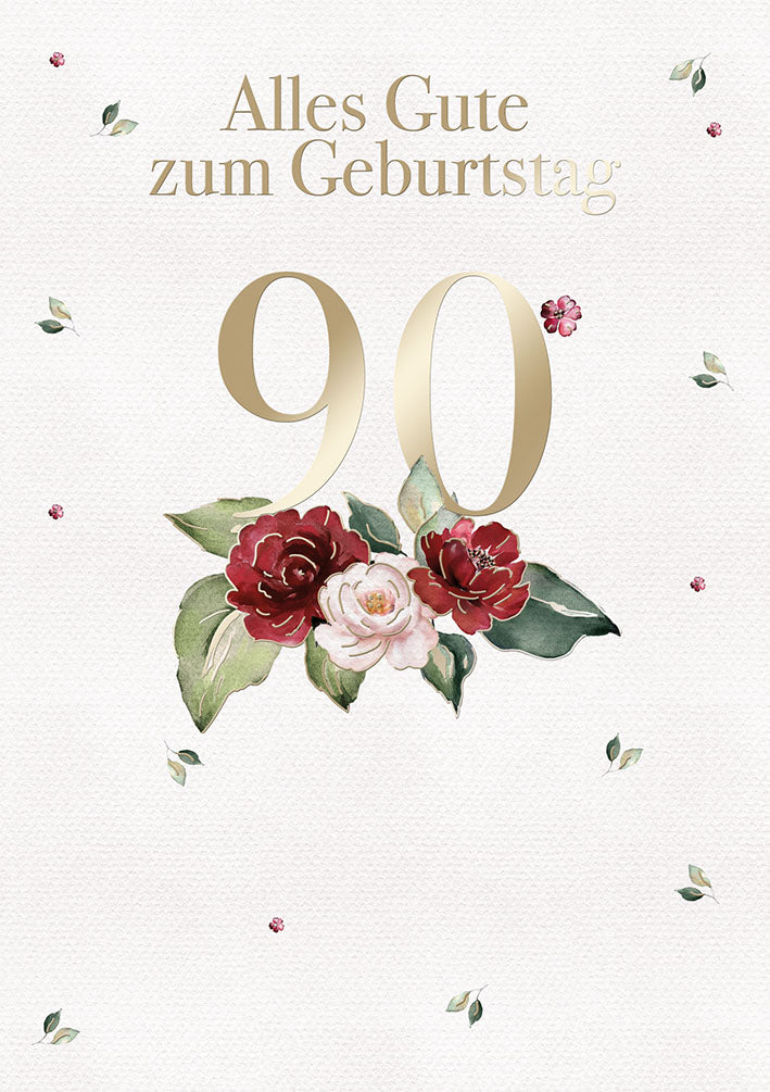Karte zum 90. Geburtstag „Goldene 90 mit Rosen“