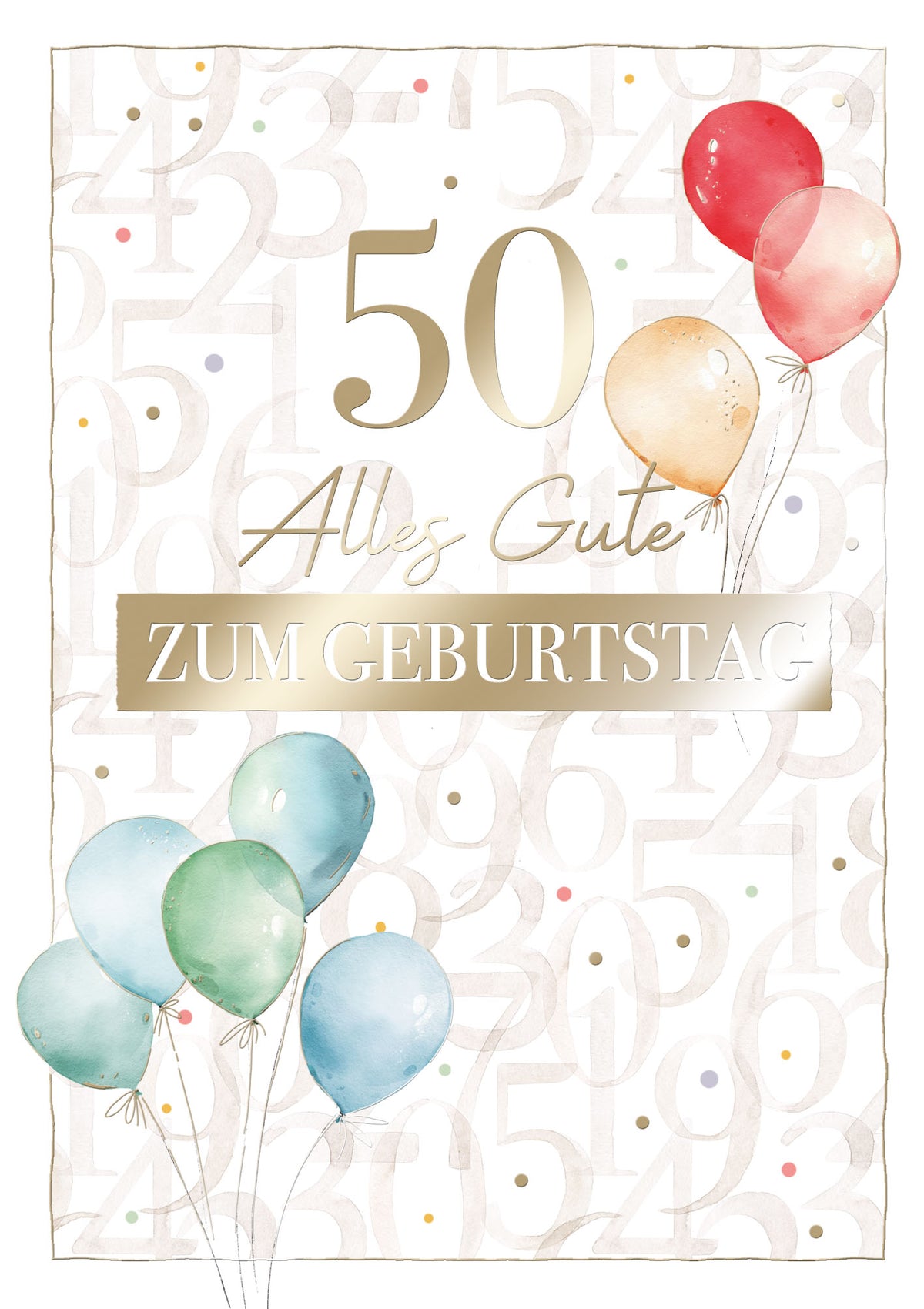 Karte zum 50. Geburtstag „Luftballons“