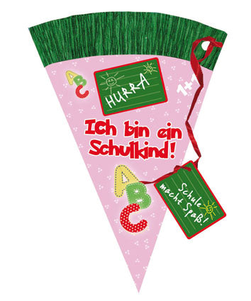 Schultüten-Karte zur Einschulung „Schultüte rosa – Ich bin ein Schulkind“