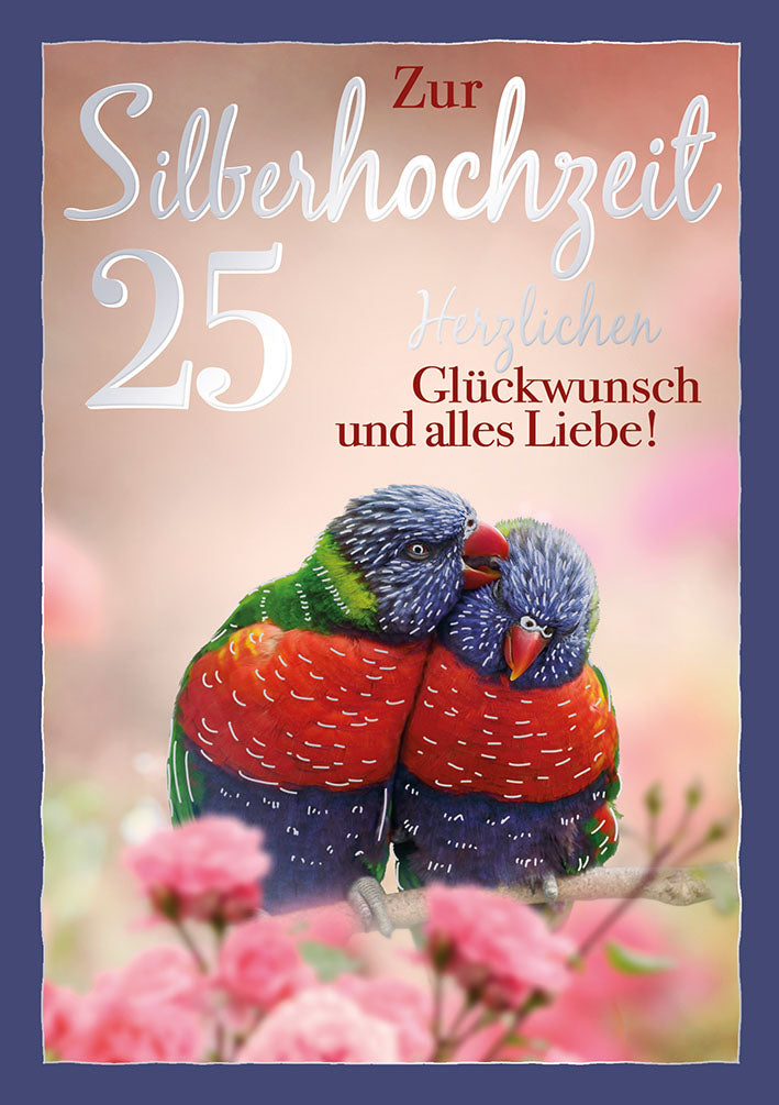 Karte zur Silberhochzeit „Papageien“