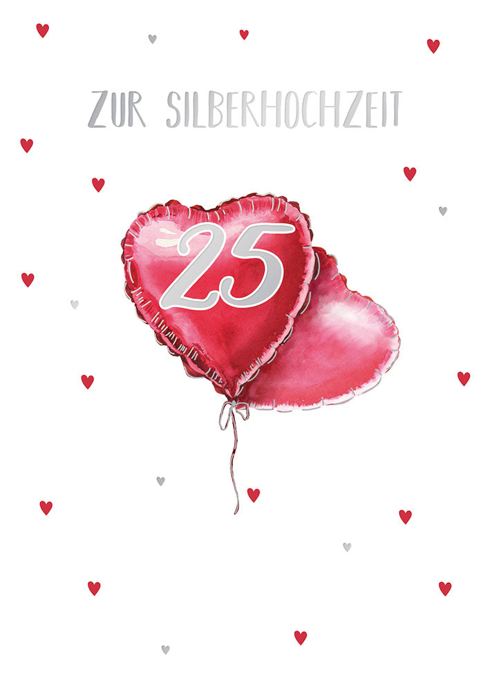 Karte zur Silberhochzeit „Herzballon mit 25“
