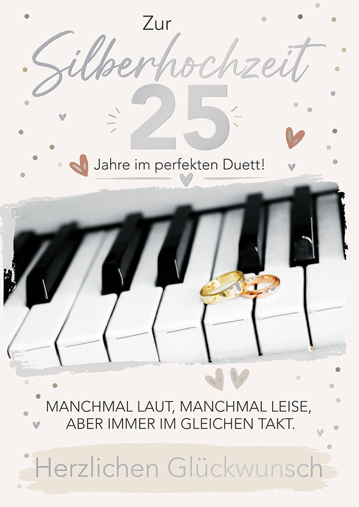 Karte zur Silberhochzeit „Klaviertasten mit Ringen“