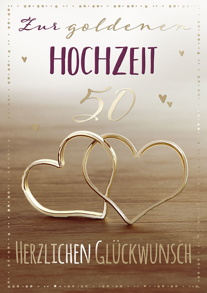 Karte zur Goldenen Hochzeit „Goldene Herzen“