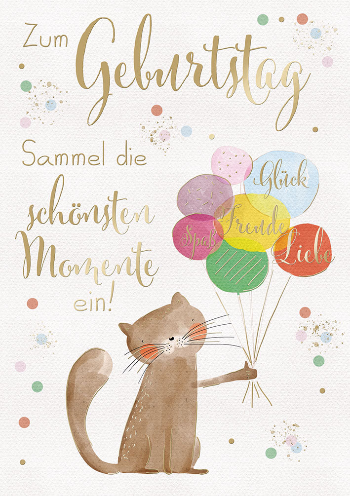 Art of Giving Geburtstagskarte „Katze mit Luftballons“