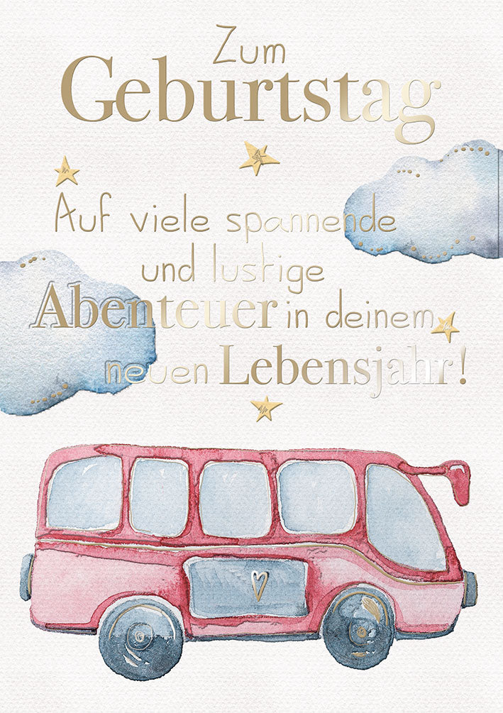 Art of Giving Geburtstagskarte „Roter Bus“
