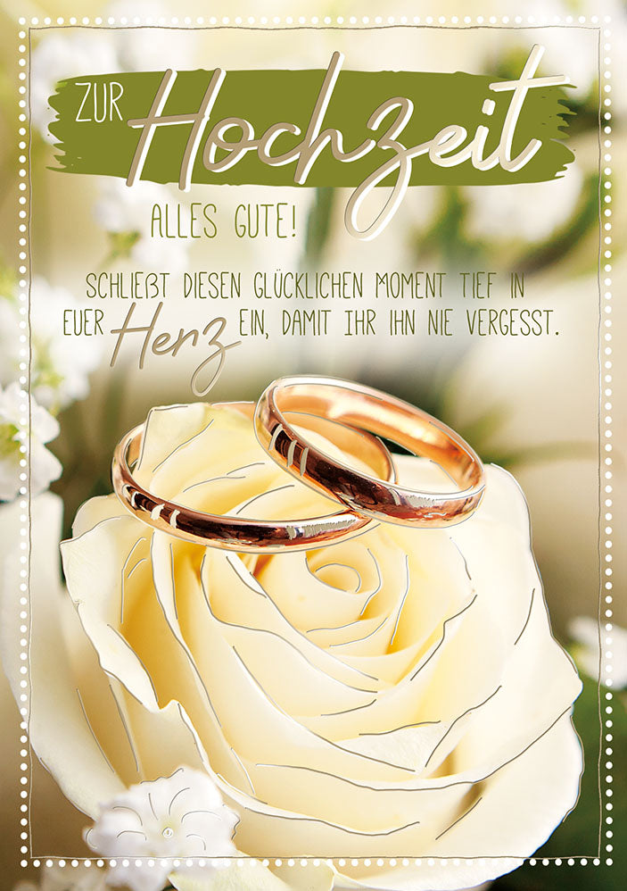 Hochzeitskarte „Ringe auf Rose“