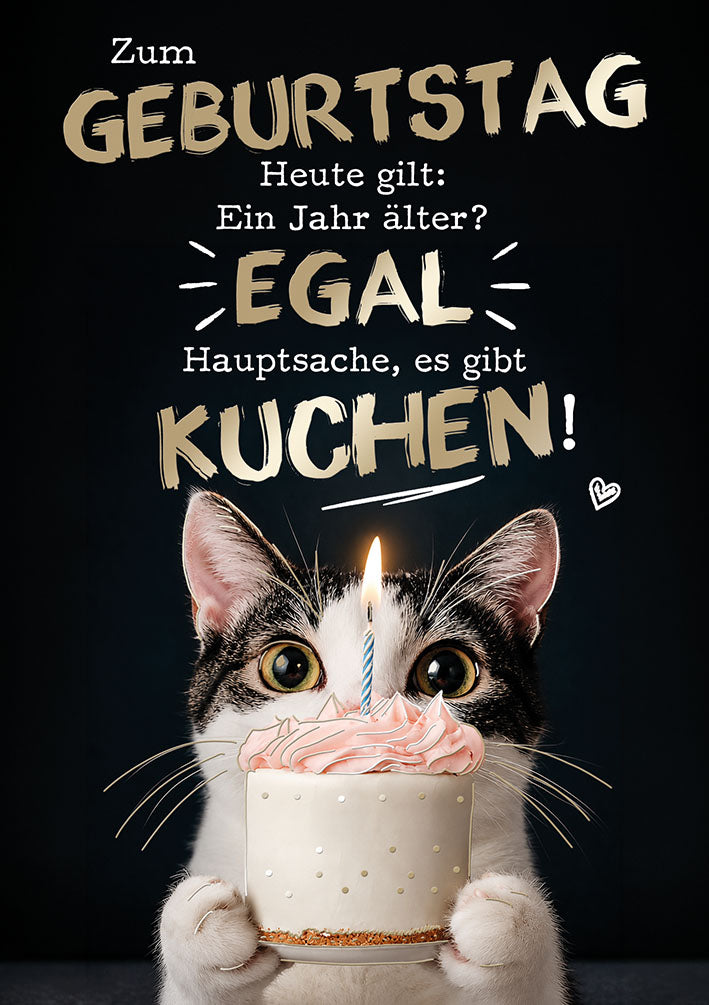 Bubikopf Geburtstagskarte „Katze mit Kuchen“