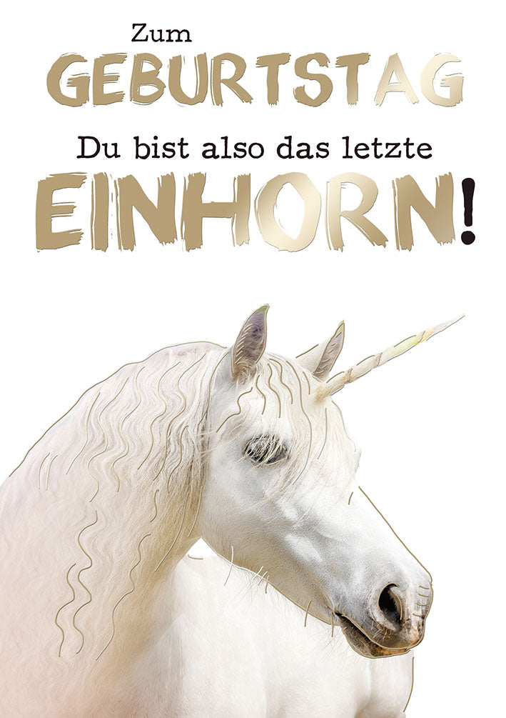 Bubikopf Geburtstagskarte „Das letzte Einhorn“