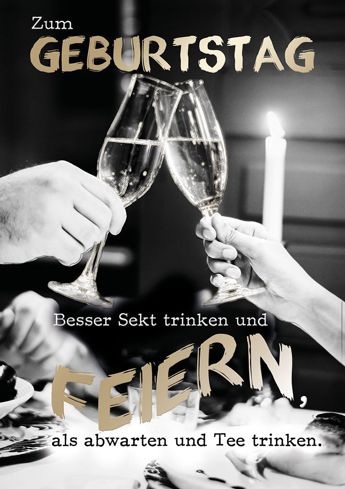 Bubikopf Geburtstagskarte „Sekt statt Tee“