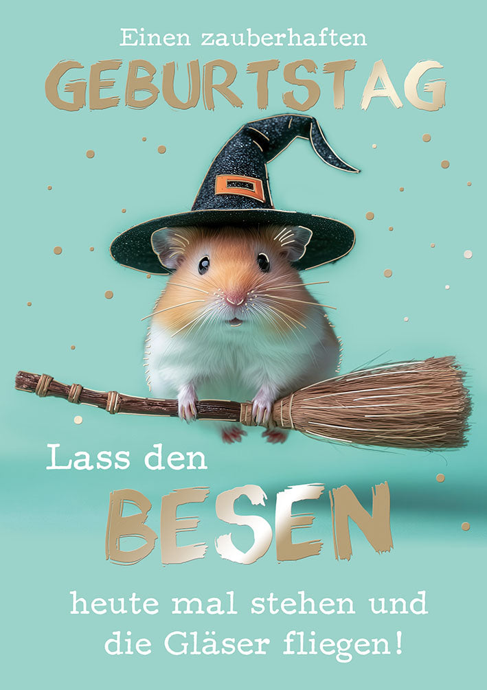 Bubikopf Geburtstagskarte „Besen“