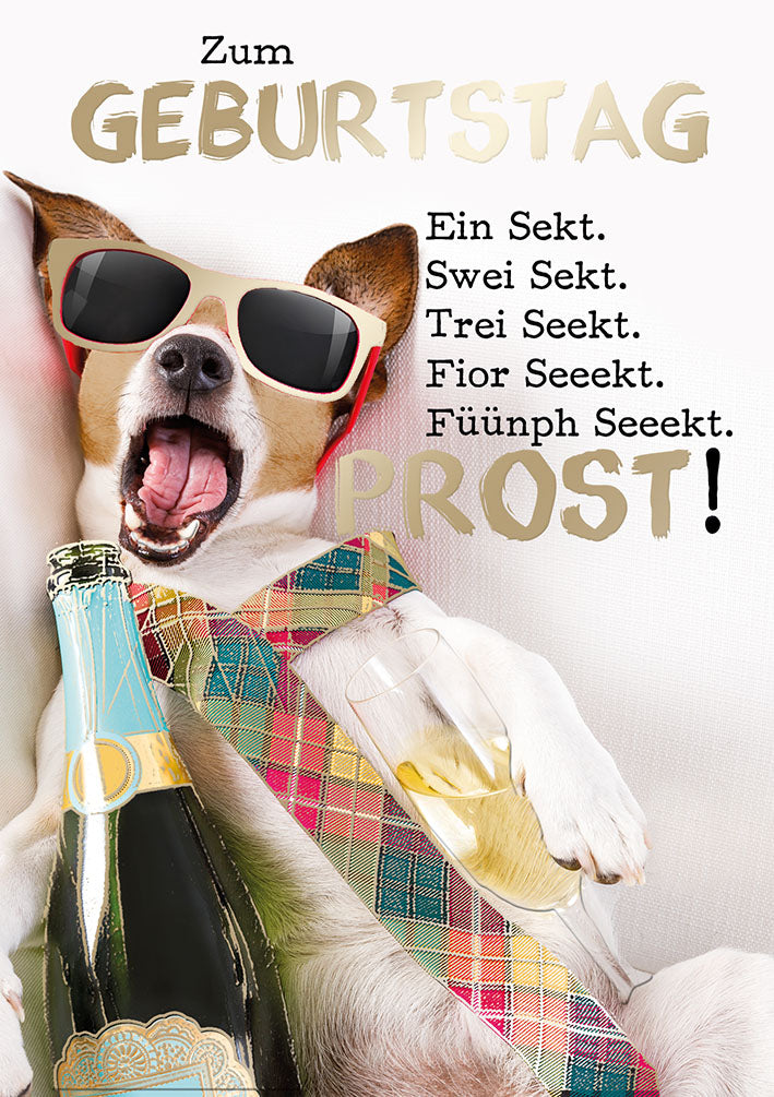 Bubikopf Geburtstagskarte „Fünf Sekt“