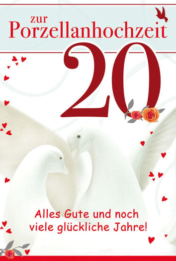 Karte zur Porzellanhochzeit „Tauben“