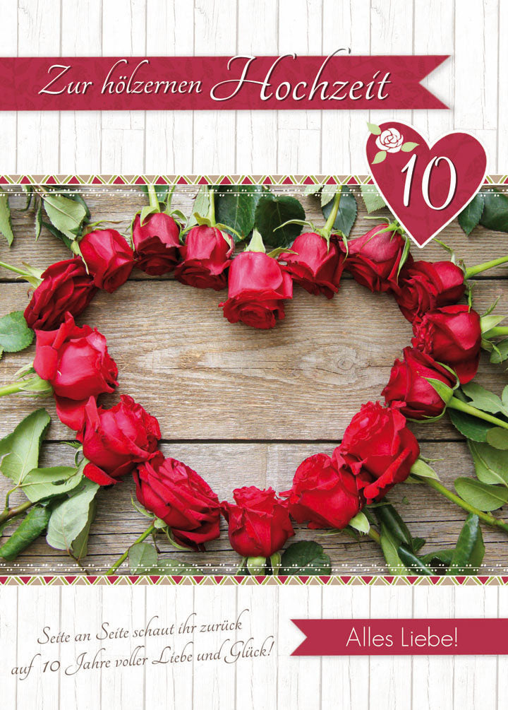 Karte zur Hölzernen Hochzeit „Rosenherz“