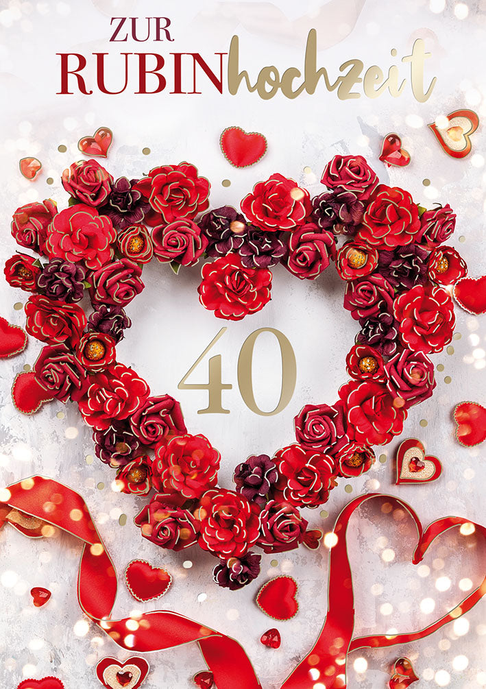 Karte zur Rubinhochzeit „Rosenherz“